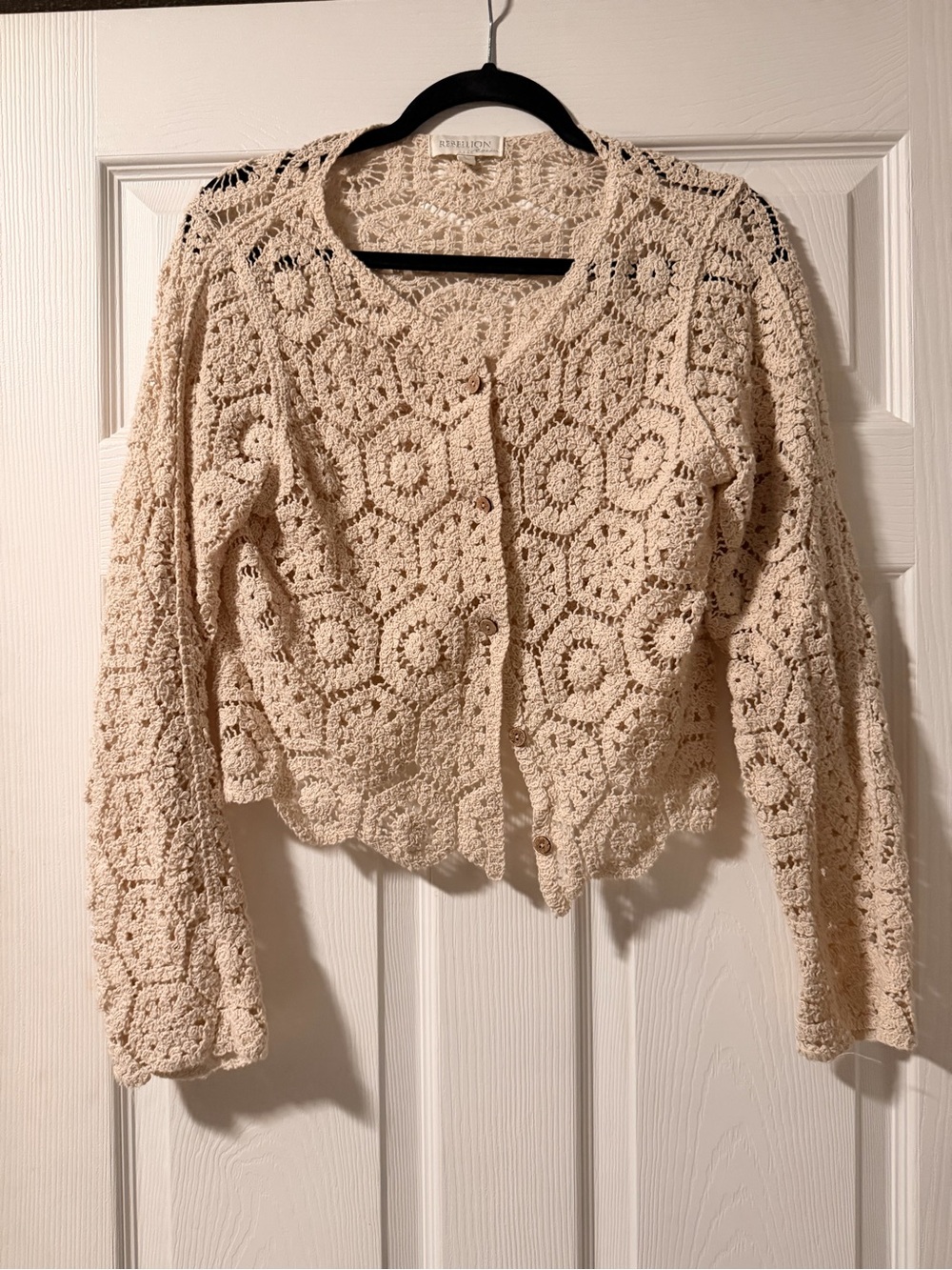 Rebellion Boho Crochet Openwork Cardigan - Cream